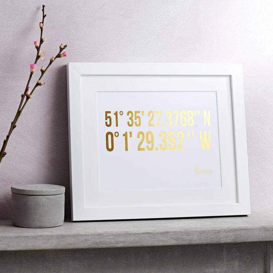 Coordinates Gold Or Silver Foil Personalised Print brambler