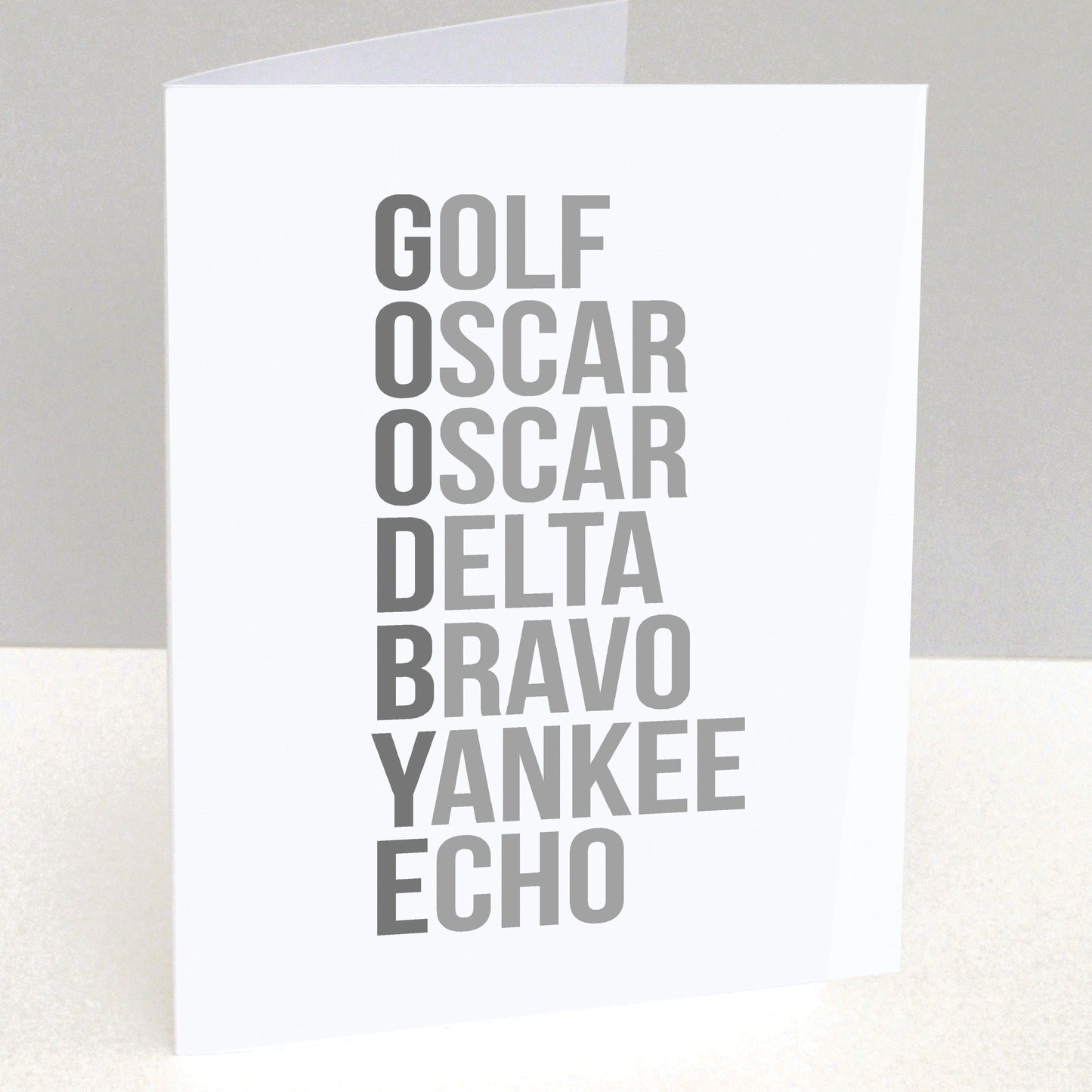 Goodbye leaving Card in the Phonetic Alphabet