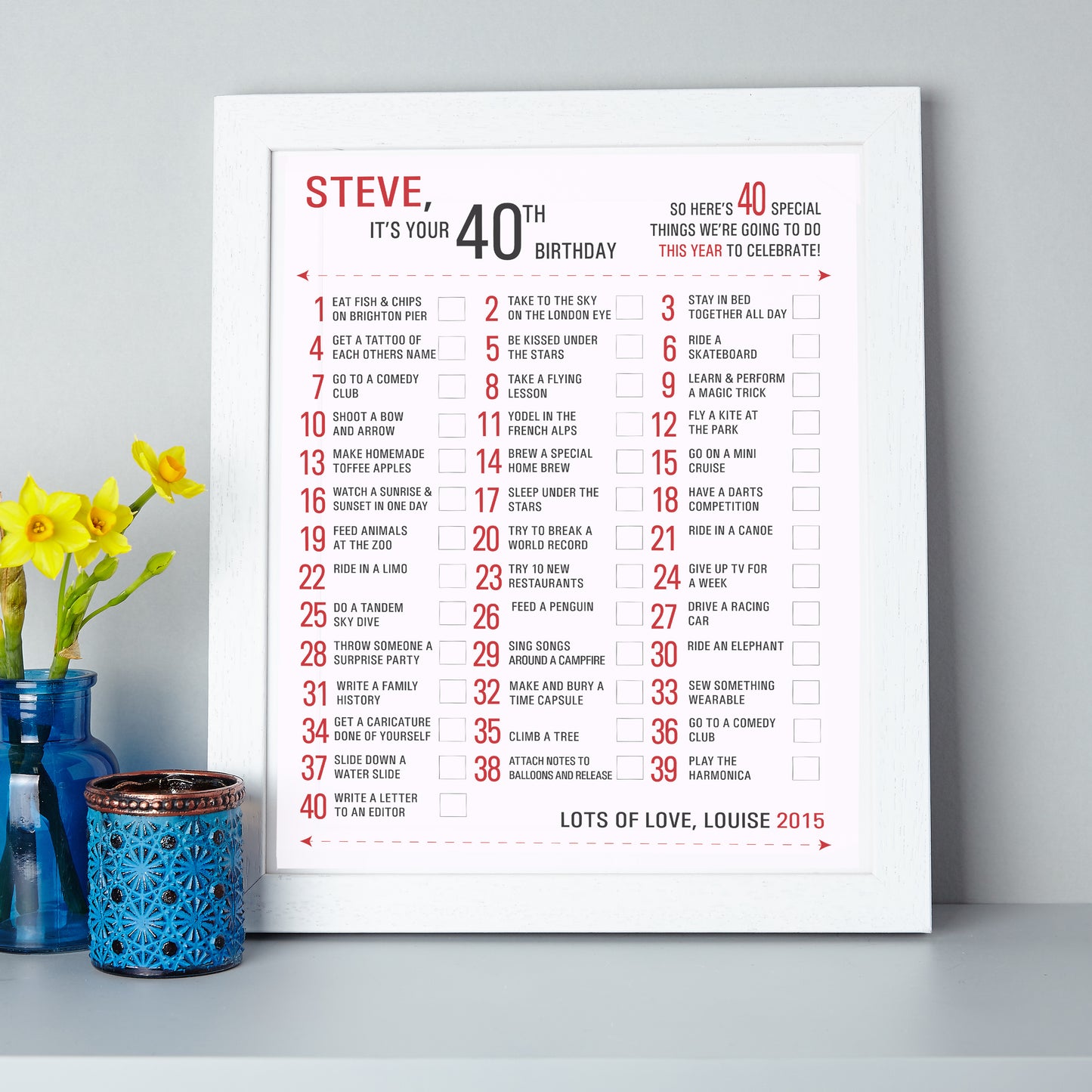 Personalised Bucket Year List Print